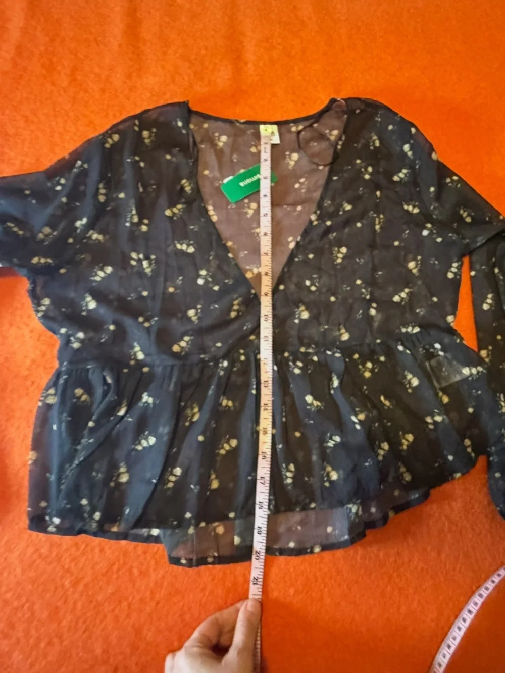 Boho black and ditsy flowers ruffled sheer voile blouse NWT - Picture 10 of 10
